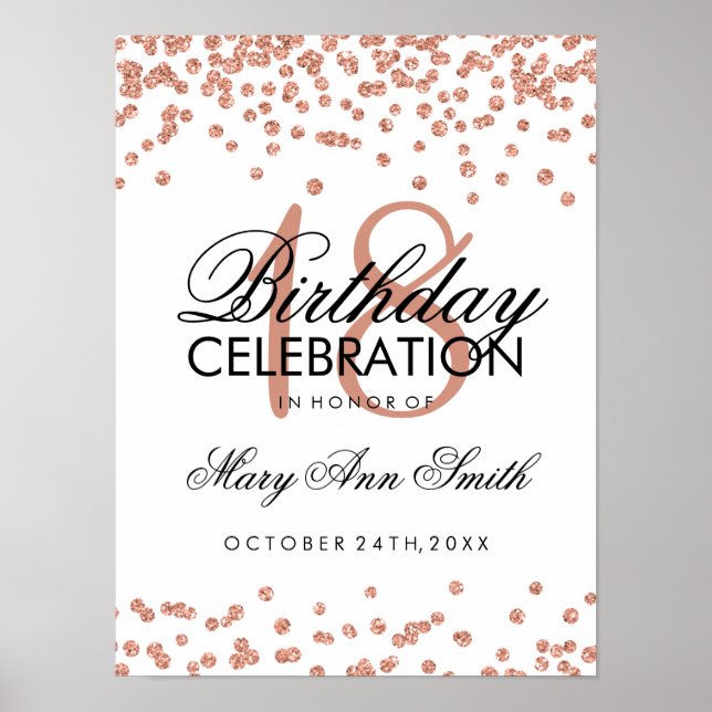 18th Birthday Rose Gold Faux Glitter Confetti Poster (Front)