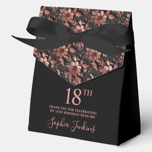 18th Birthday Rose Gold Floral Thank You  Favour Box (Front)