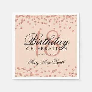 18th Birthday Rose Gold Glitter Confetti White Napkin