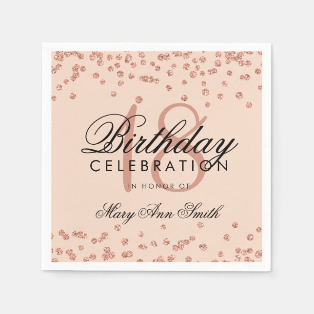 18th Birthday Rose Gold Glitter Confetti White Napkin (Front)