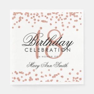 18th Birthday Rose Gold Glitter Confetti White Napkin