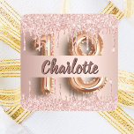 18th birthday rose gold glitter monogram luxury square sticker<br><div class="desc">For a girly and glamourous 18th birthday party. A rose gold faux metallic looking background with faux glitter drips, paint dripping look. Personalise and add a name. The name is written in dark rose gold with a modern hand lettered style script. Number 18 is written with a balloon style font....</div>
