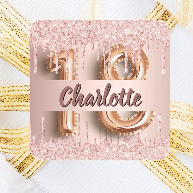 18th birthday rose gold glitter monogram luxury square sticker (Creator Uploaded)