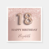 18th birthday rose gold glitter pink balloon style napkin (Front)