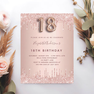 18th Birthday rose gold glitter pink luxury Invitation Postcard