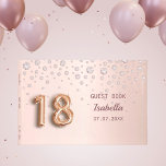 18th birthday rose gold pink diamonds guest book<br><div class="desc">A guestbook for a girly and glamourous 18th birthday party.  A faux rose gold background with pink faux diamonds. Personalise and add a name and date. The name is written in dark rose gold with a modern hand lettered style script.  Number 18 is written with a balloon style font.</div>