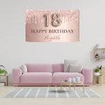 18th birthday rose gold pink drips banner<br><div class="desc">Elegant, classic, glamourous and girly for a 18th birthday party. Rose gold and blush pink, gradient background. Decorated with rose gold, pink drips, paint dripping look. Personalise and add a name. With the text: Happy Birthday plus the birthday girls name. The text is written with a modern dark rose coloured...</div>