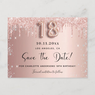 18th birthday rose gold silver blush save the date announcement postcard
