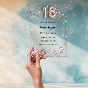 18th birthday rose gold stars clear party acrylic invitations
