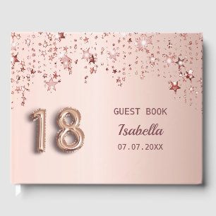 18th birthday rose gold stars pink balloon font guest book