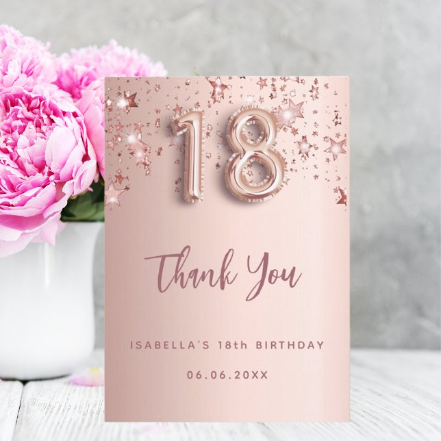 18th birthday rose gold stars thank you card (Creator Uploaded)