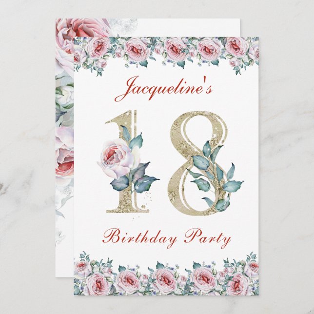 18th Birthday Roses Party Invitation (Front/Back)