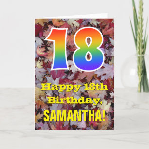 18th Birthday; Rustic Autumn Leaves; Rainbow "18" Card