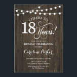 18th Birthday - Rustic Wood Pattern Invitation<br><div class="desc">Rustic 18th Birthday Invitation.
Simple design with dark brown wood pattern and fairy string lights. Features script font. Cheers to 18 years! Can be personalised into any age! Message me if you need further customisation.</div>