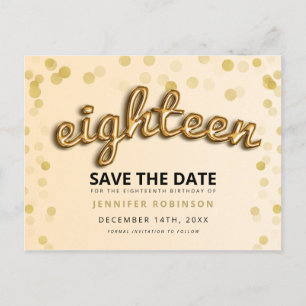 18th Birthday Save The Date Gold Balloons Glitter Announcement Postcard