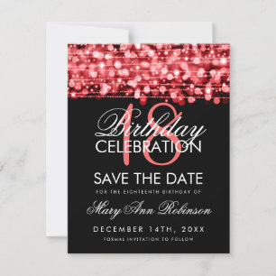 18th Birthday Save The Date Party Sparkles Red
