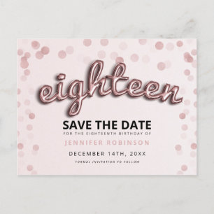 18th Birthday Save The Date Rose Gold Blush Pink Announcement Postcard