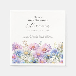 18th Birthday September Birth Flower Custom Napkin