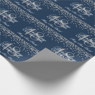 18th Birthday Silver Faux Glitter Confetti Navy Wrapping Paper