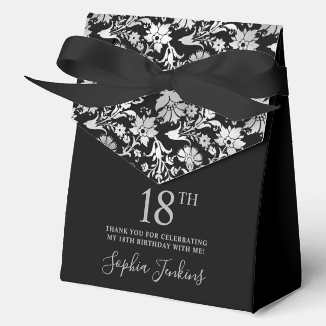 18th Birthday Silver Floral Thank You  Favour Box (Front)