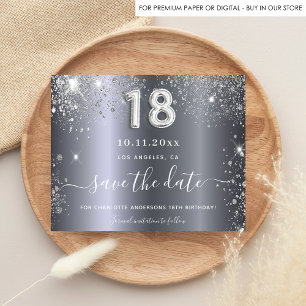 18th birthday silver glitter budget save the date flyer