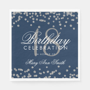 18th Birthday Silver Glitter Confetti Navy Blue Napkin