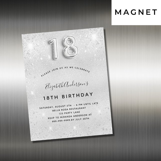 18th birthday silver glitter invitation magnet (Creator Uploaded)
