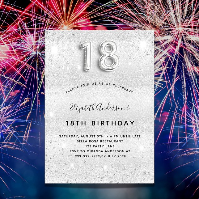 18th birthday silver glitter sparkle glamorous invitation (Creator Uploaded)
