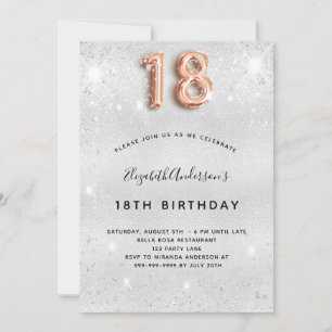 18th birthday silver rose gold sparkles invitation