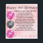 18th Birthday - Sister in Law Poem Notepad<br><div class="desc">A great gift for a sister in law</div>