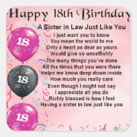 18th Birthday - Sister in Law Poem