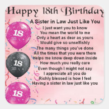 18th Birthday - Sister in Law Poem