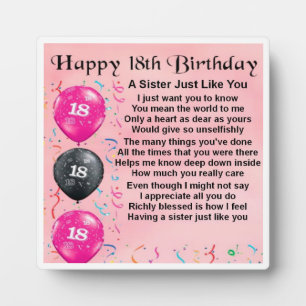 18th  Birthday Sister Poem Plaque