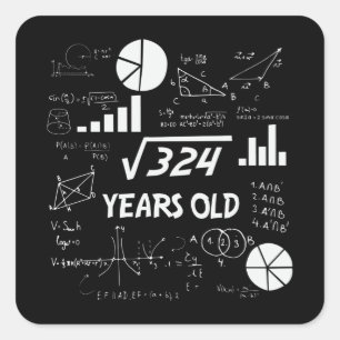 18th Birthday Square Root Math 18 Years Old Bday Square Sticker