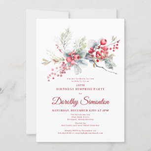 18th Birthday Surprise Party Greenery Red Berry Invitation