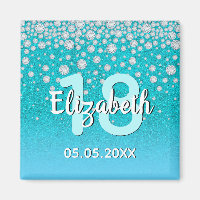18th birthday teal blue green glitter name diamond