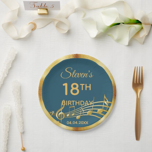 18th birthday teal green music notes paper plate (Wedding)