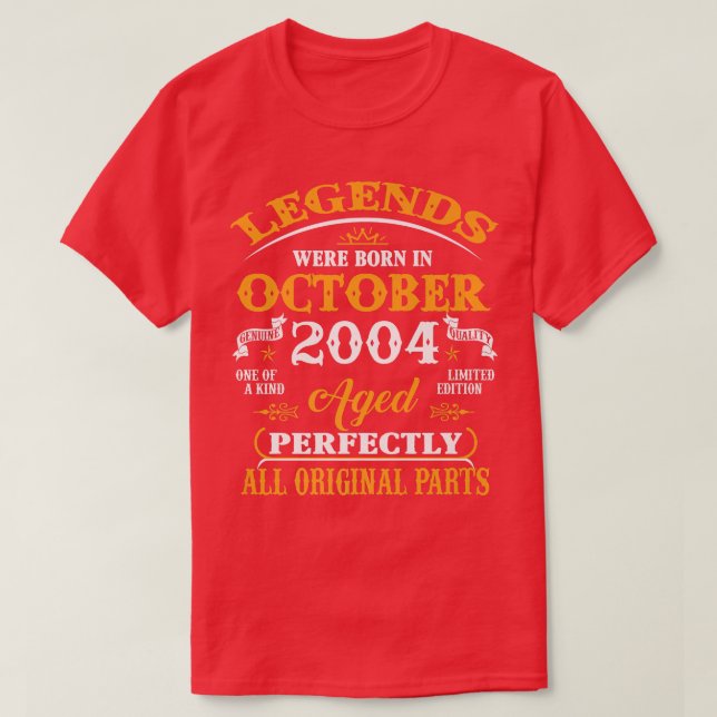18th Birthday Tee Legends Born In October 2004 18  (Design Front)