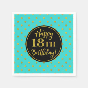 18th Birthday Turquoise Black Gold Dots Napkin