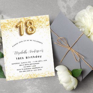 18th birthday white gold glitter budget invitation flyer