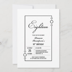 18th Birthday White with Black Frame Party Invitation