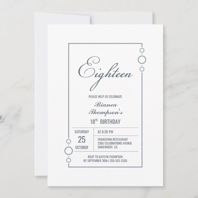 18th Birthday White with Grey Frame Party Invitation (Front)