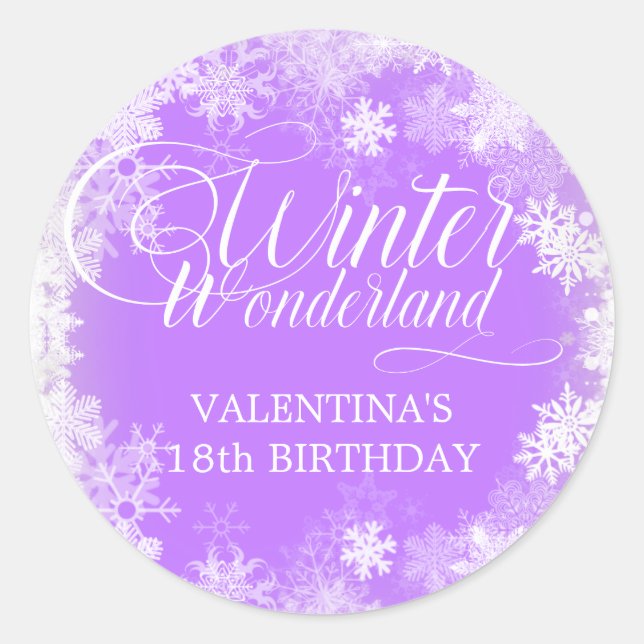 18th Birthday Winter Wonderland Snowflake Favour Classic Round Sticker (Front)