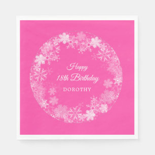18th Birthday Winter Wonderland Snowflake Pink Napkin