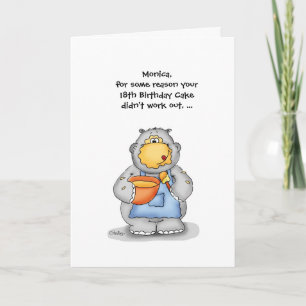 18th Birthday with baking Hippo - Personalise Card