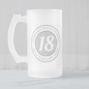 18th Birthday with Name, Age, & Date Frosted Glass Beer Mug