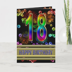 18th Birthday with rainbow bubbles and fireworks Card