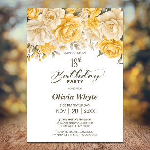 18th Birthday Yellow Rose Floral Party Invitation