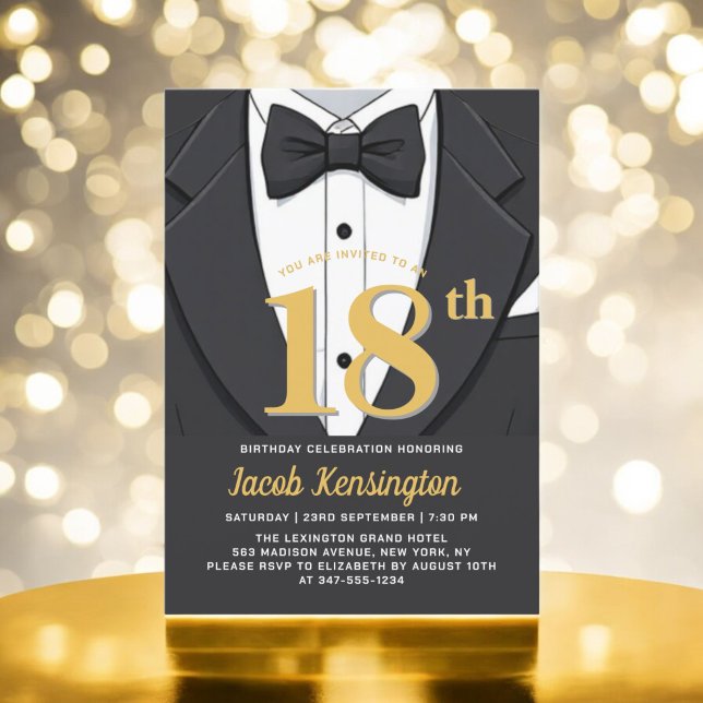 18th Black and Gold Tuxedo Birthday Event Invitation (Creator Uploaded)
