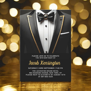 18th Black and Gold Tuxedo Birthday Event Invitation
